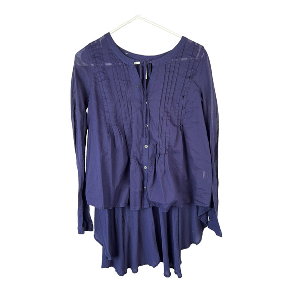 Free People Blue Hi-Lo high low Blouse Shirt sz Small - Picture 7 of 12